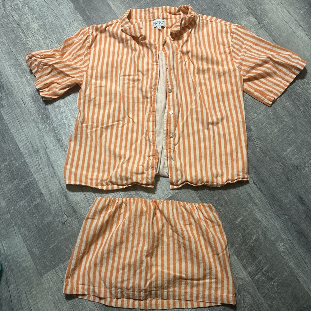 FANCY boutique Striped Orange and White Two-Piece Set